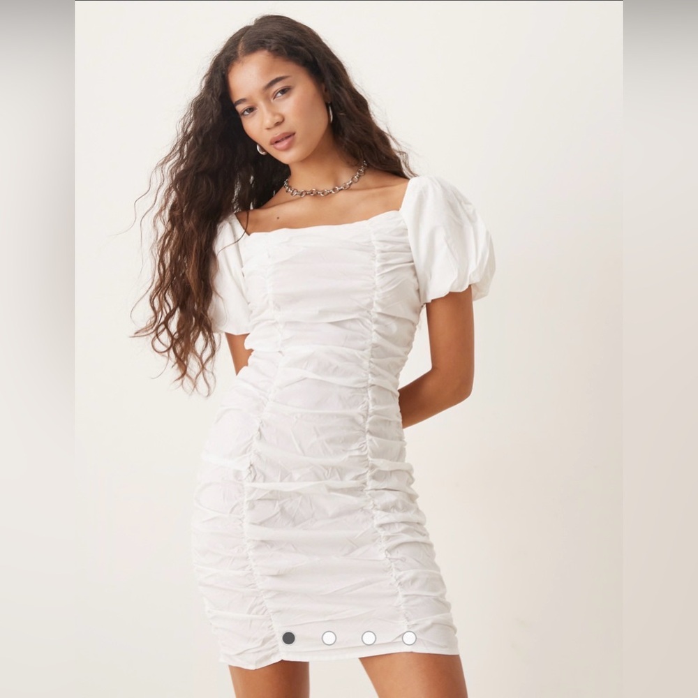 Revolve Superdown White Ruched Puff-Sleeve Women’s Dress - Picture 2 of 10
